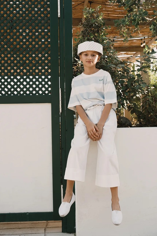 Tinycottons t-shirt bawełniany dziecięcy STRIPES KNIT TEE SS26.077 niebieski