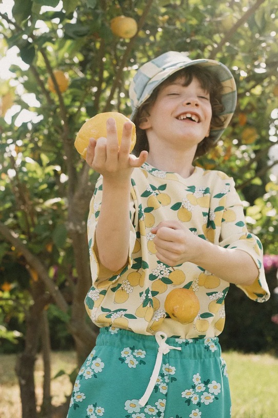 Tinycottons t-shirt dziecięcy ORANGES RIB TEE wzorzyste żółty SS26.112