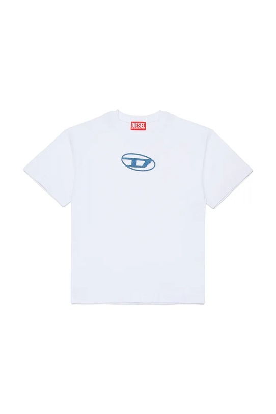 Παιδικό βαμβακερό μπλουζάκι Diesel TLOGY OVER T-SHIRT απλικέ λευκό J02590.0GRAI