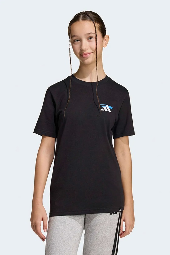 Παιδικό βαμβακερό μπλουζάκι adidas μαύρο KA0533