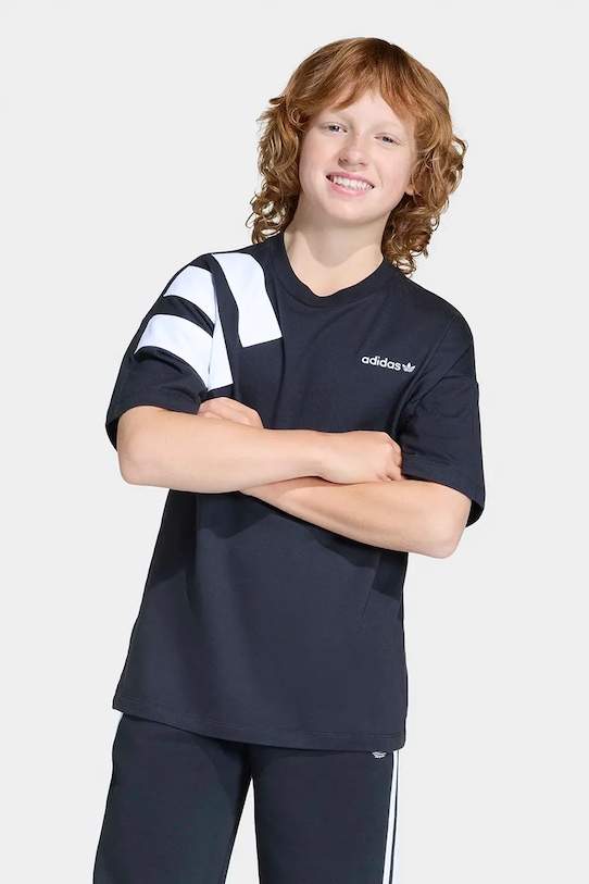 Παιδικό βαμβακερό μπλουζάκι adidas Originals στάμπα μαύρο KC8535