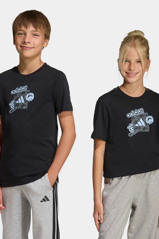 Παιδικό βαμβακερό μπλουζάκι adidas στάμπα μαύρο KA2975
