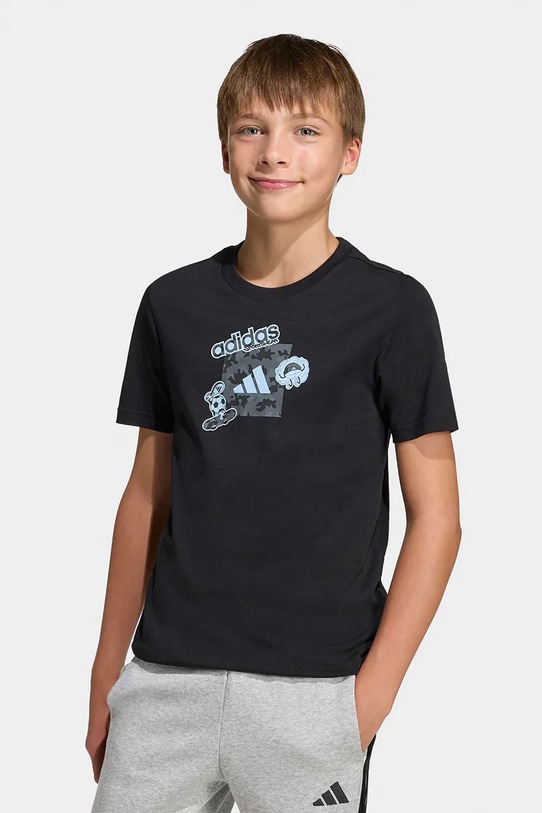 Παιδικό βαμβακερό μπλουζάκι adidas μαύρο KA2975