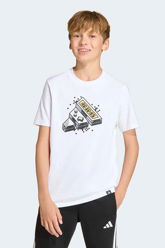 Παιδικό βαμβακερό μπλουζάκι adidas λευκό KA0531