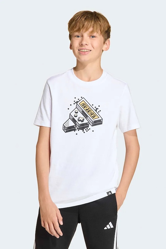 Παιδικό βαμβακερό μπλουζάκι adidas λευκό KA0531