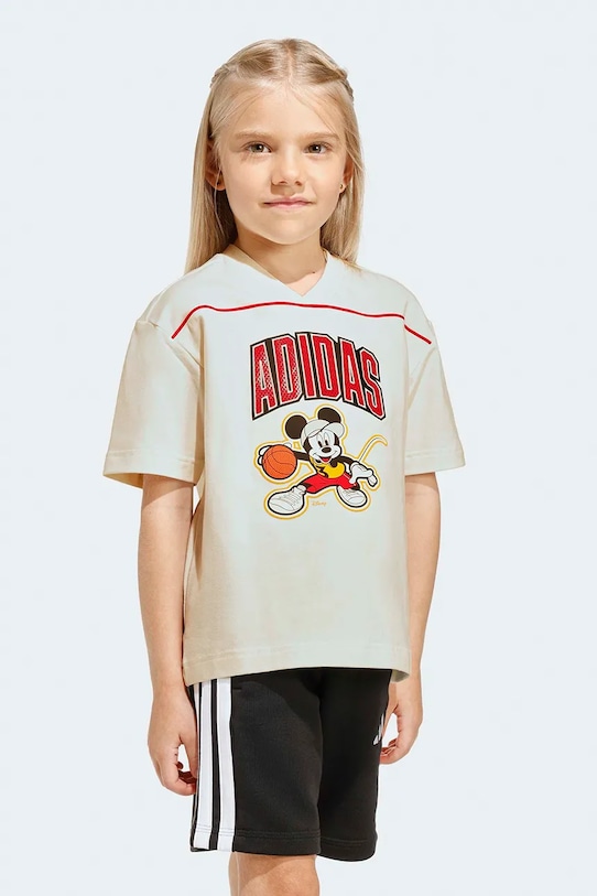 adidas t-shirt oversize dziecięcy z bawełną DISNEY beżowy JZ7673
