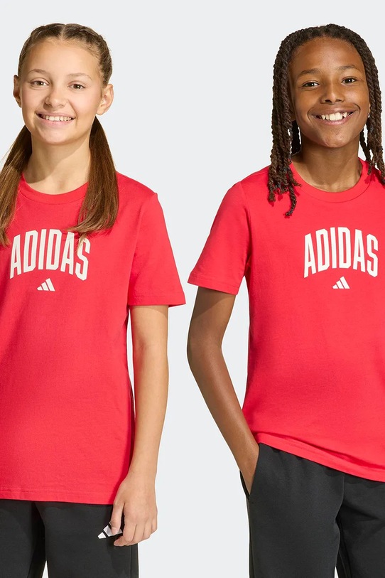 Παιδικό βαμβακερό μπλουζάκι adidas στάμπα κόκκινο KE1335