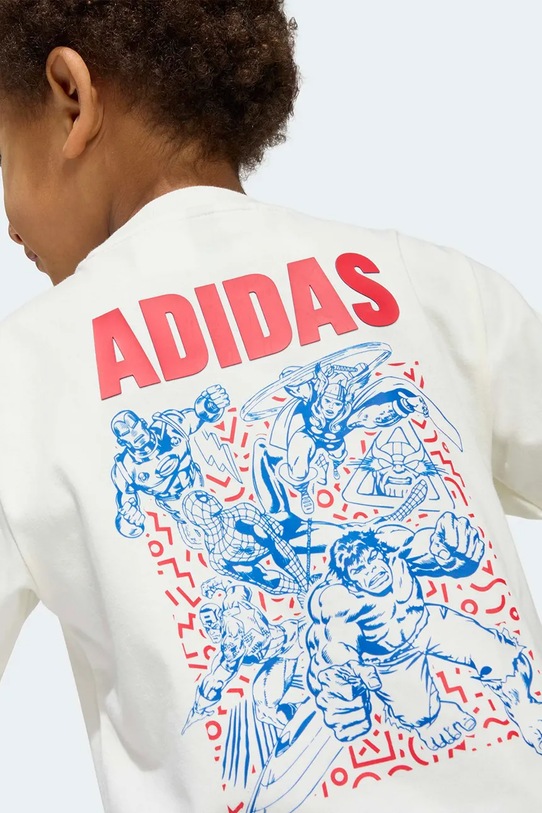 adidas t-shirt dziecięcy bawełniany z elastanem Marvel JZ3572 beżowy
