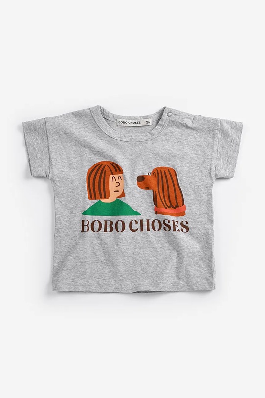 Bobo Choses t-shirt bawełniany niemowlęcy Friends in a Pickle 126AB009 szary SS26