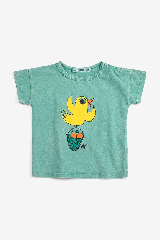 Bobo Choses t-shirt bawełniany niemowlęcy Flying Oranges 126AB014 turkusowy SS26