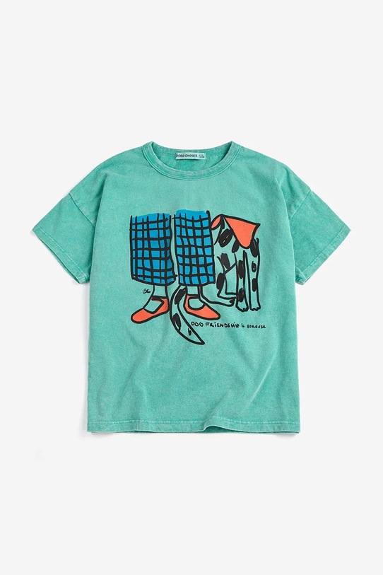 Bobo Choses t-shirt bawełniany dziecięcy Dog Friendship 126AC006 turkusowy SS26