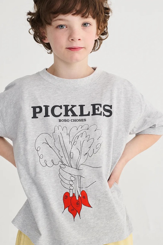Bobo Choses t-shirt bawełniany dziecięcy Bunch Of Vegetables nadruk szary 126AC010