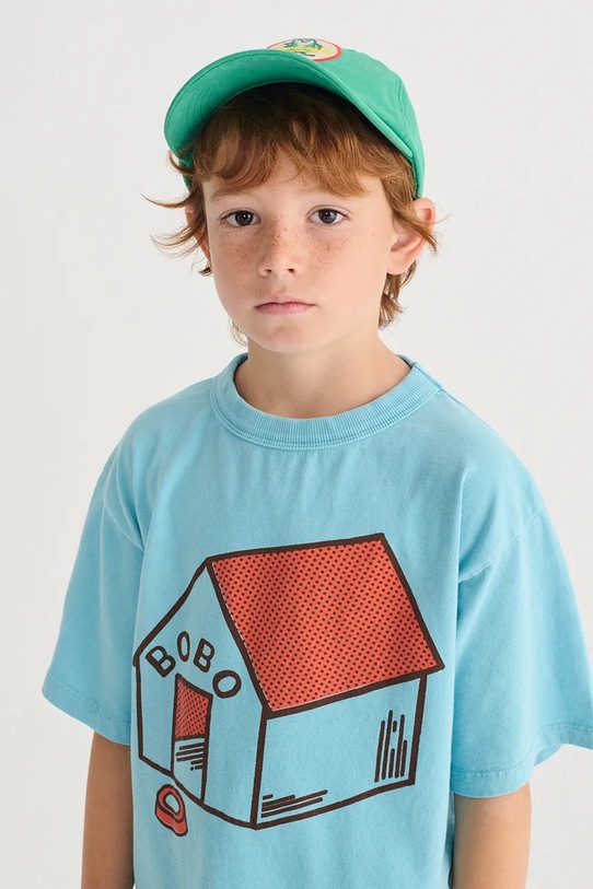 Bobo Choses t-shirt bawełniany dziecięcy Pickles is at Home 126AC015 niebieski