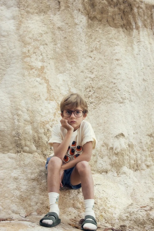 Mini Rodini Majica za djecu od pamuka Eyes bež 26220132