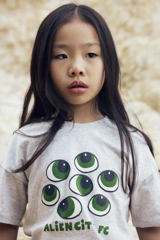 Mini Rodini t-shirt dziecięcy bawełniany Eyes szary 26220132