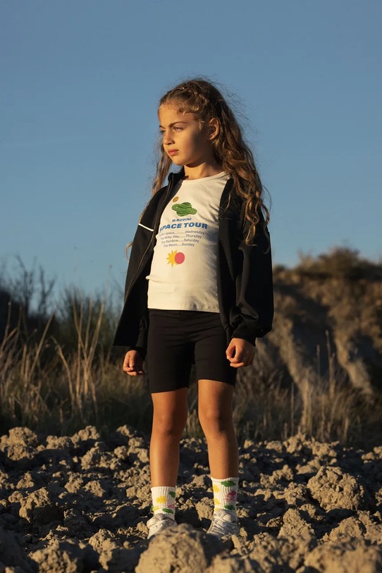 Mini Rodini t-shirt bawełniany dziecięcy Space tour 26220147 beżowy