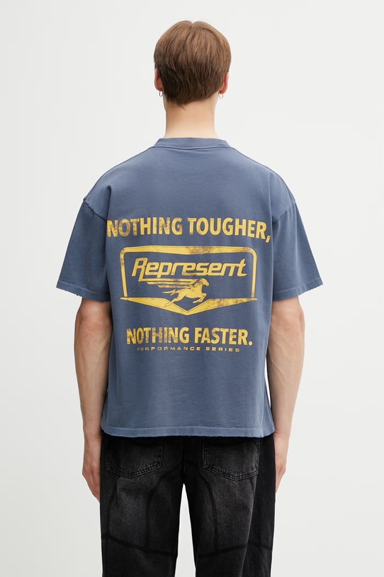 Represent NOTHING FASTER t-shirt męski bawełniany niebieski MLM100596.10