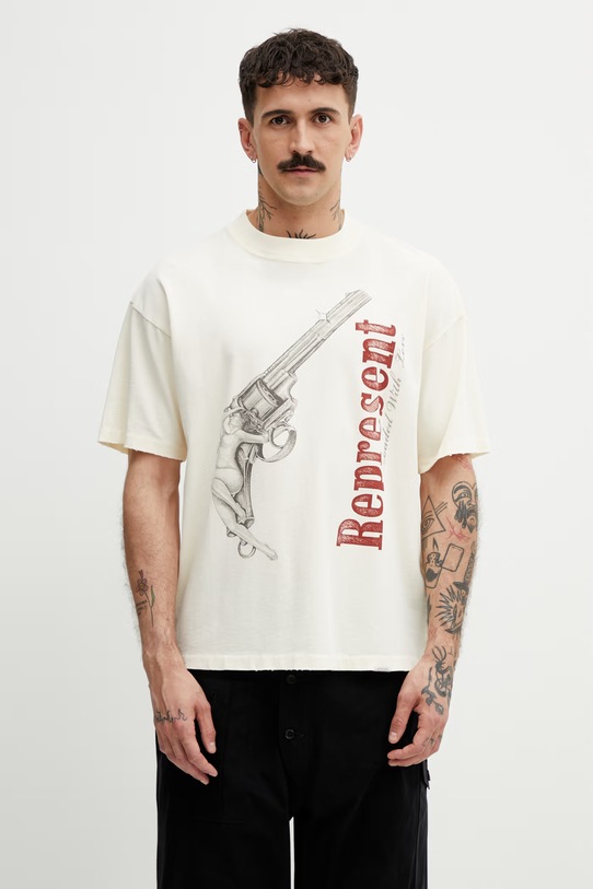 LOADED WITH LOVE T-shirt męski bawełniany beżowy MLM100682.30