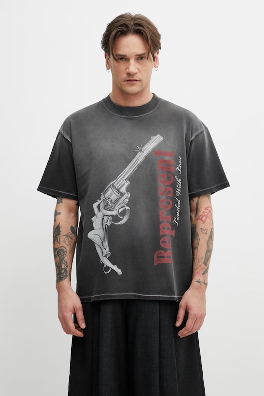 Represent LOADED WITH LOVE t-shirt bawełniany męski szary MLM100682.04