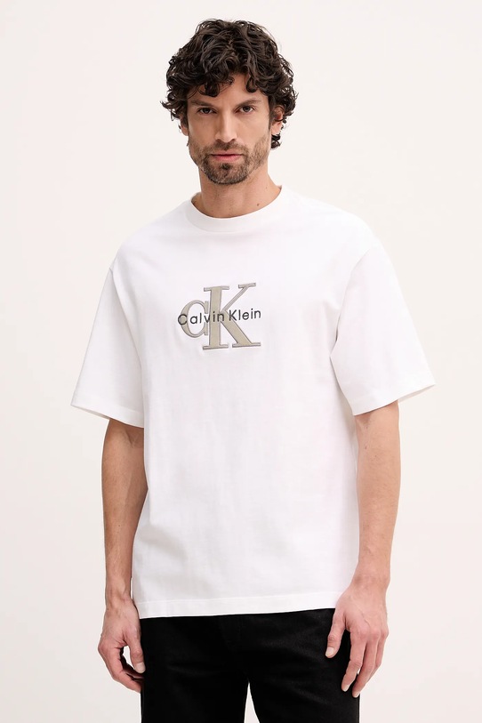 Calvin Klein Jeans t-shirt bawełniany aplikacja beżowy LV04RE815G