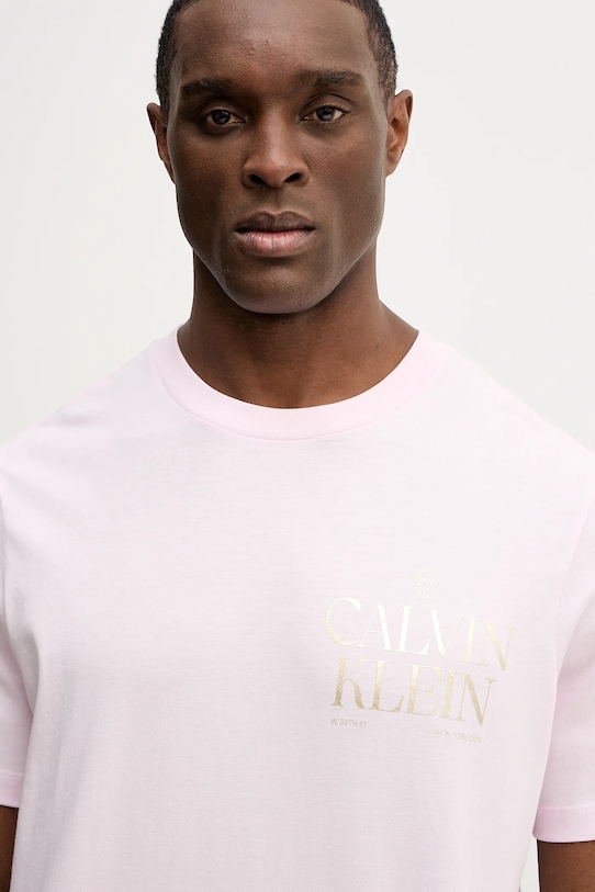 Βαμβακερό μπλουζάκι Calvin Klein Jeans ροζ LV14RE801G