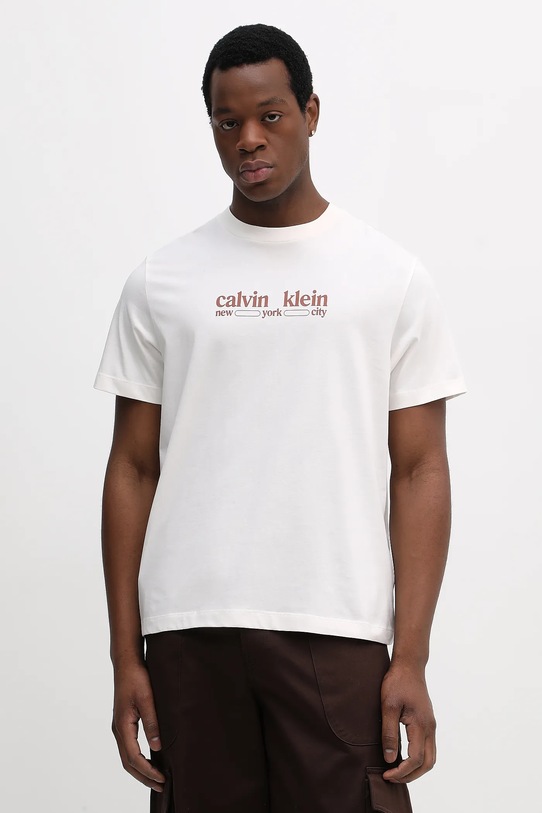 Хлопковая футболка Calvin Klein Jeans хлопок бежевый LV14RE831G