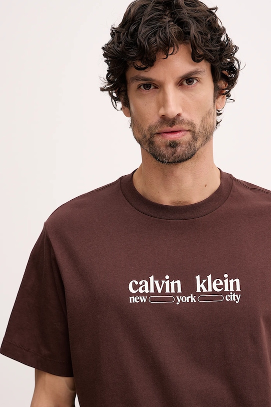 Calvin Klein Jeans t-shirt bawełniany brązowy LV14RE831G