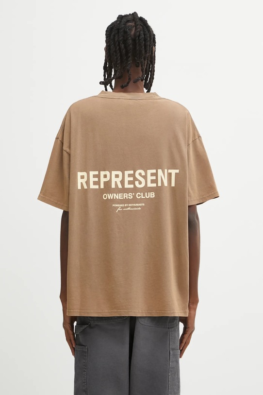 Represent t-shirt bawełniany Represent Owners Club nadruk brązowy OCM41114.16