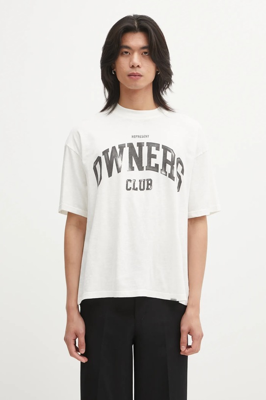 Represent t-shirt bawełniany Owners nadruk beżowy OCM100047.72