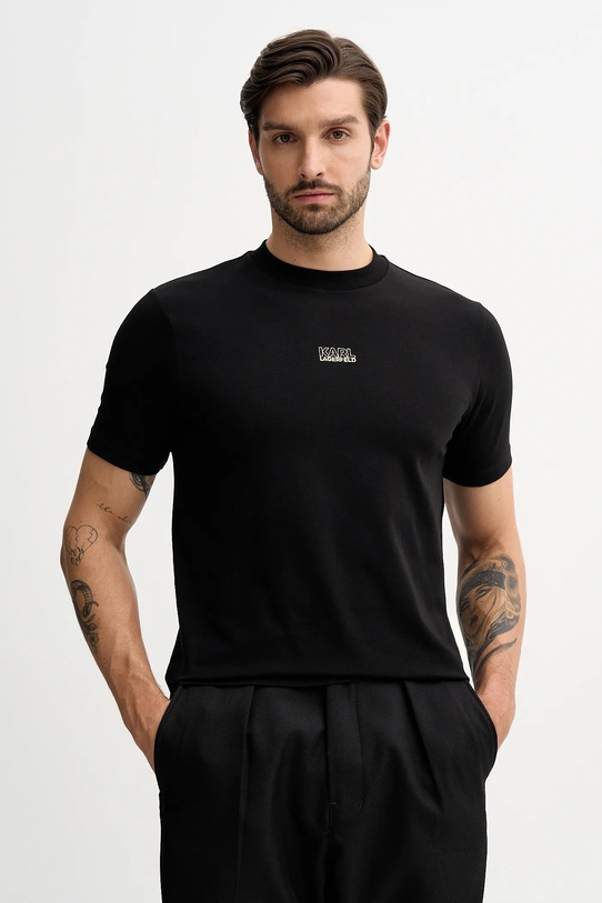 Karl Lagerfeld t-shirt z elastanem czarny 561235.755034
