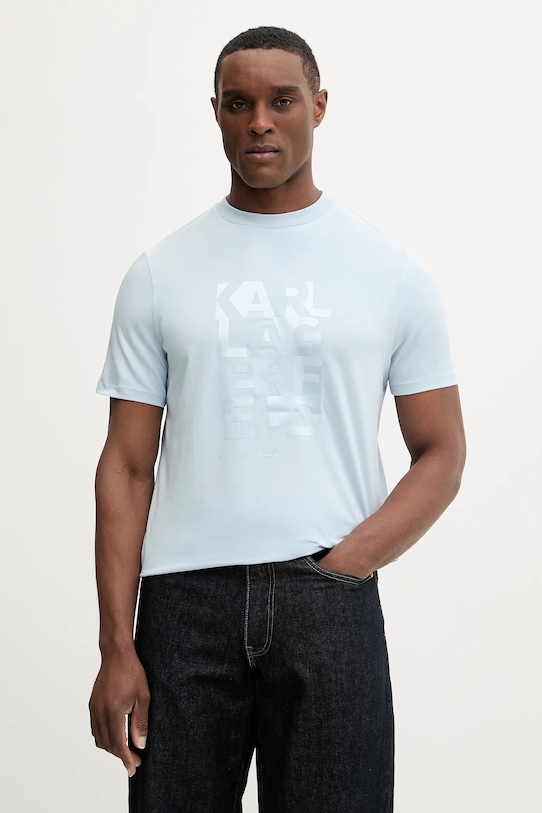Karl Lagerfeld t-shirt z elastanem niebieski 561221.755053