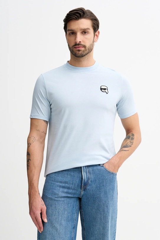 Bombažna kratka majica Karl Lagerfeld Brez vzorca modra 561224.755710