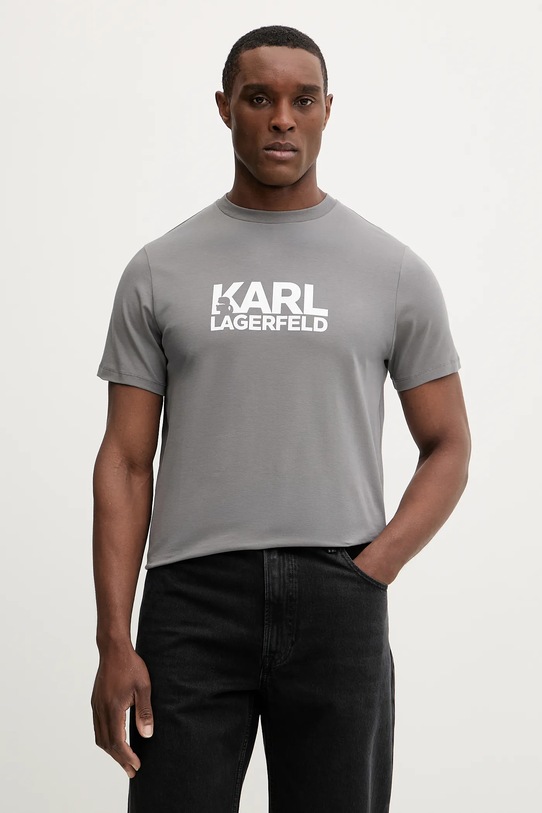 Karl Lagerfeld t-shirt bawełniany nadruk szary 561235.755780