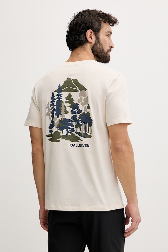 Fjallraven t-shirt męski bawełniany Swedish Forest beżowy F12600327