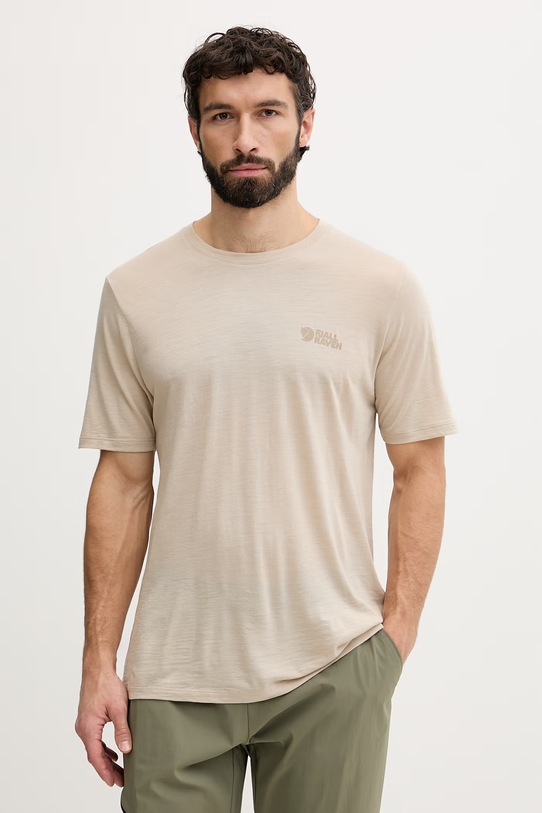 Fjallraven T-shirt ανδρικό με πρόσμιξη μαλλιού Abisko Wool μπεζ F86977