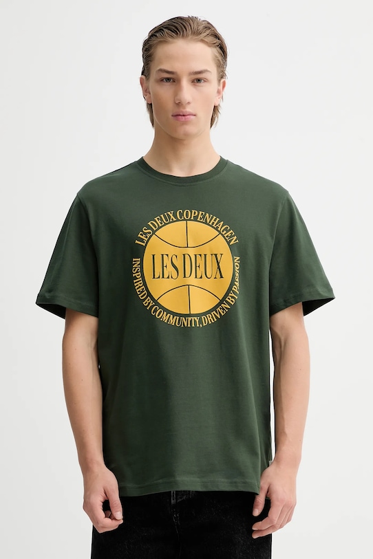 Les Deux t-shirt bawełniany regular zielony 1000971