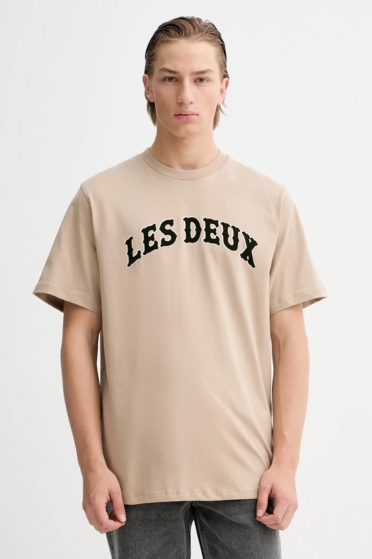 Les Deux t-shirt bawełniany nadruk beżowy 1001004