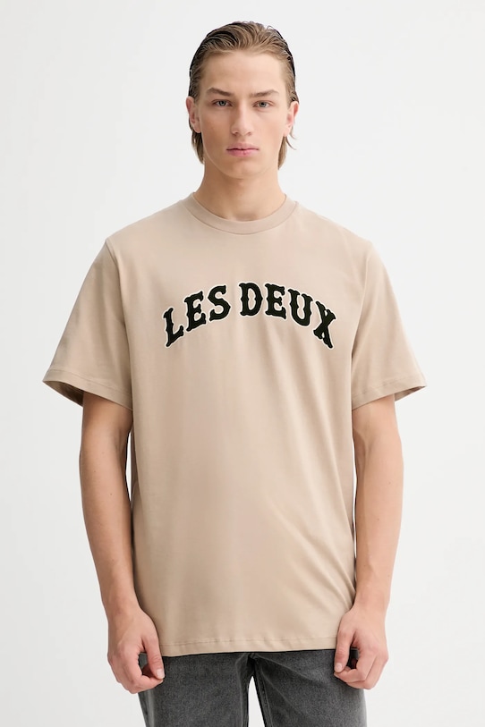 Les Deux t-shirt bawełniany nadruk beżowy 1001004