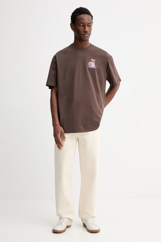 Les Deux t-shirt bawełniany Cole 1001106 brązowy SS26