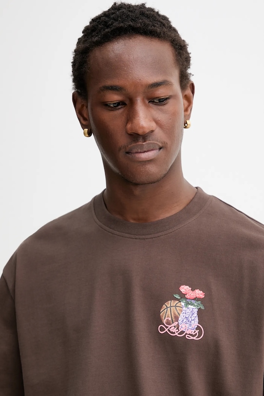 Les Deux t-shirt bawełniany Cole brązowy 1001106