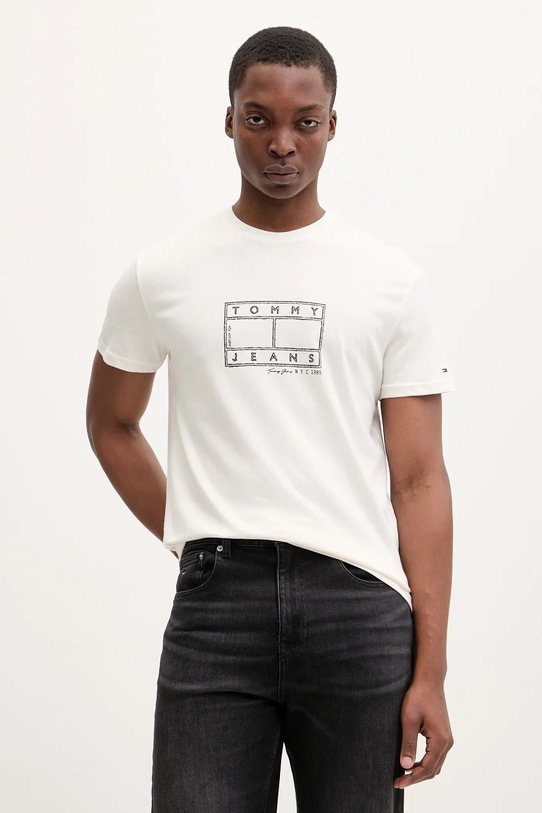 Tommy Jeans t-shirt bawełniany nadruk beżowy DM0DM22317