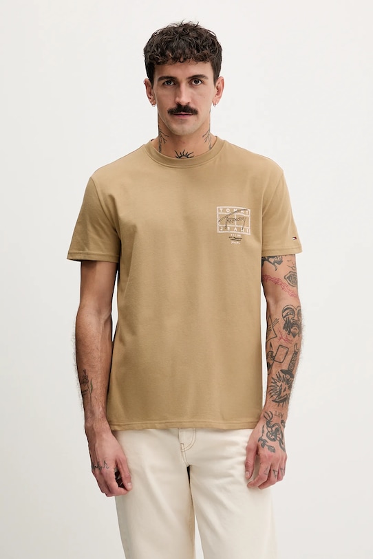 Ρούχα Βαμβακερό μπλουζάκι Tommy Jeans DM0DM22319 καφέ