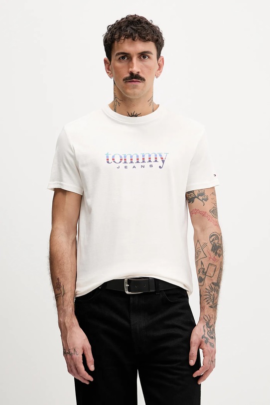 Tommy Jeans t-shirt bawełniany nadruk beżowy DM0DM22333