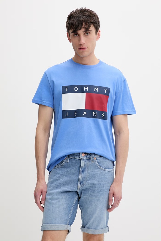 Tommy Jeans tricou bărbătesc din bumbac albastru DM0DM22645