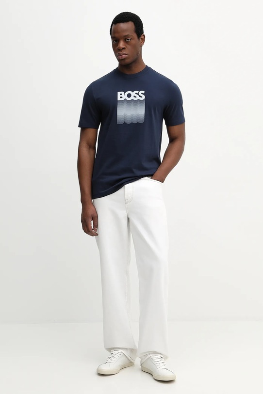 Bavlnené tričko BOSS Orange Te_Insignia 50556009 modrá SS26