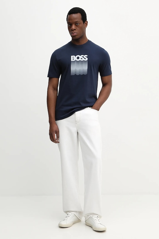 Bavlnené tričko BOSS Orange Te_Insignia 50556009 modrá SS26