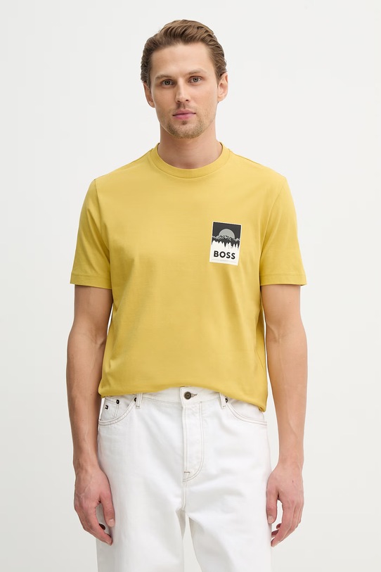 BOSS Orange t-shirt bawełniany Te_Plain nadruk żółty 50556023