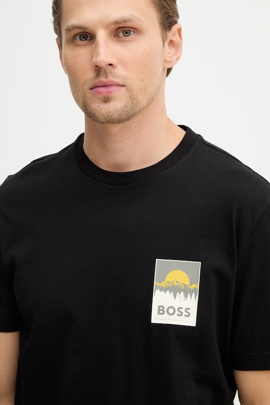 Βαμβακερό μπλουζάκι BOSS Orange Te_Plain μαύρο 50556023