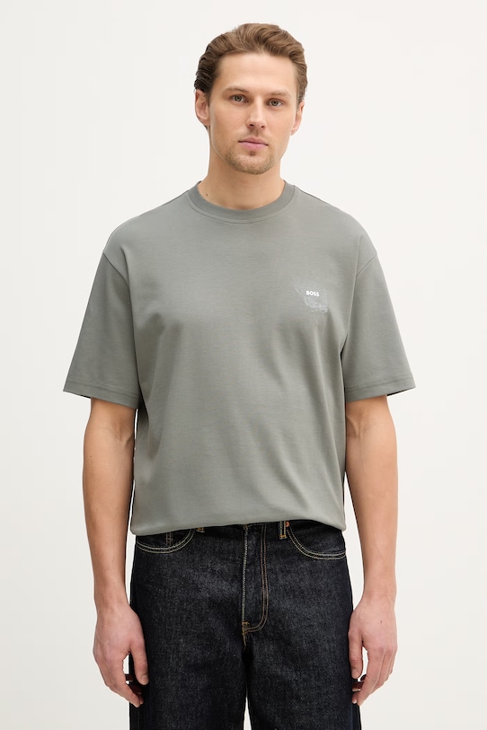 Βαμβακερό μπλουζάκι BOSS Orange Mett-Valentine στάμπα γκρί 50556032