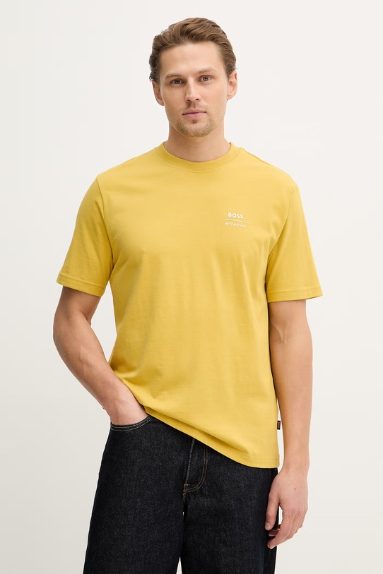 BOSS Orange t-shirt bawełniany Te_BossClub nadruk żółty 50556033